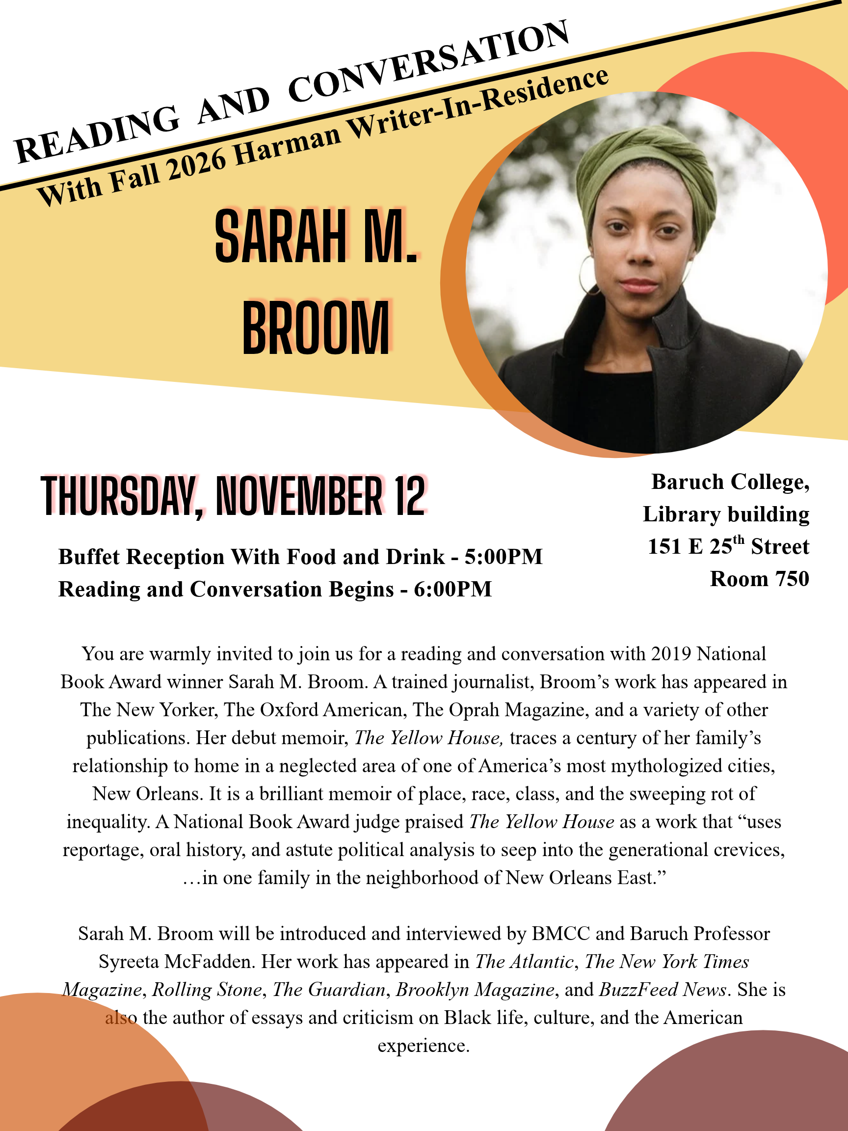 Reading and conversation with Fall 2026 Harman Writer-In-Residence Sarah M.  Broom